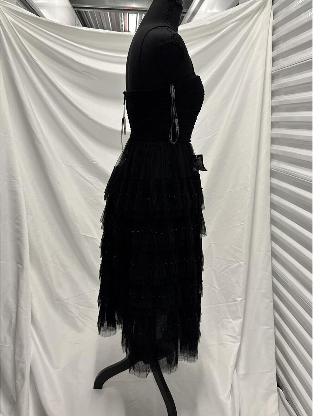 Black Strapless Ruffled Midi Dress - Picture 2 of 9